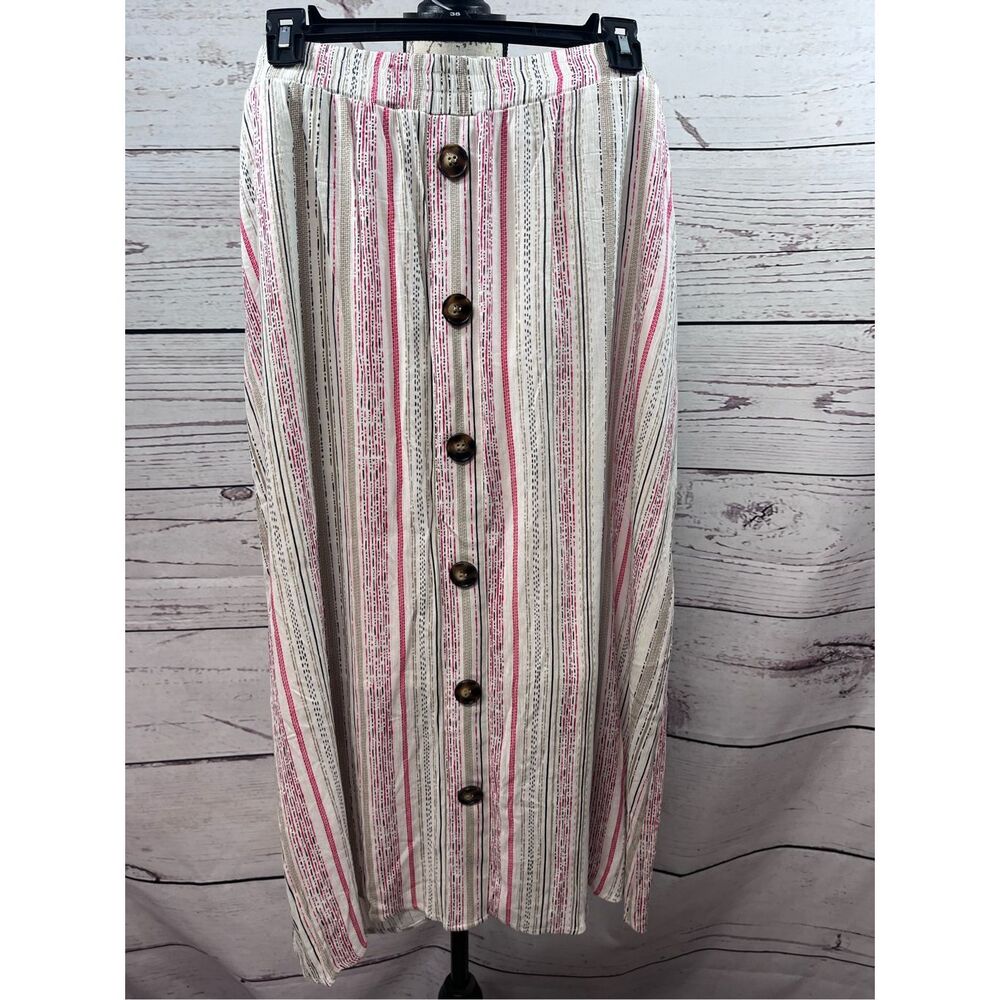 Apt 9 Maxi Skirt Striped Button Front L Large Long Boho Casual